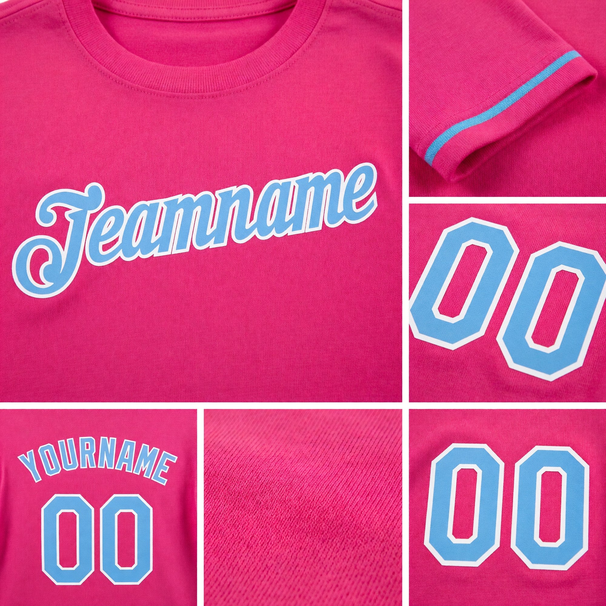 Custom Pink Light Blue-White Performance T-Shirt detail