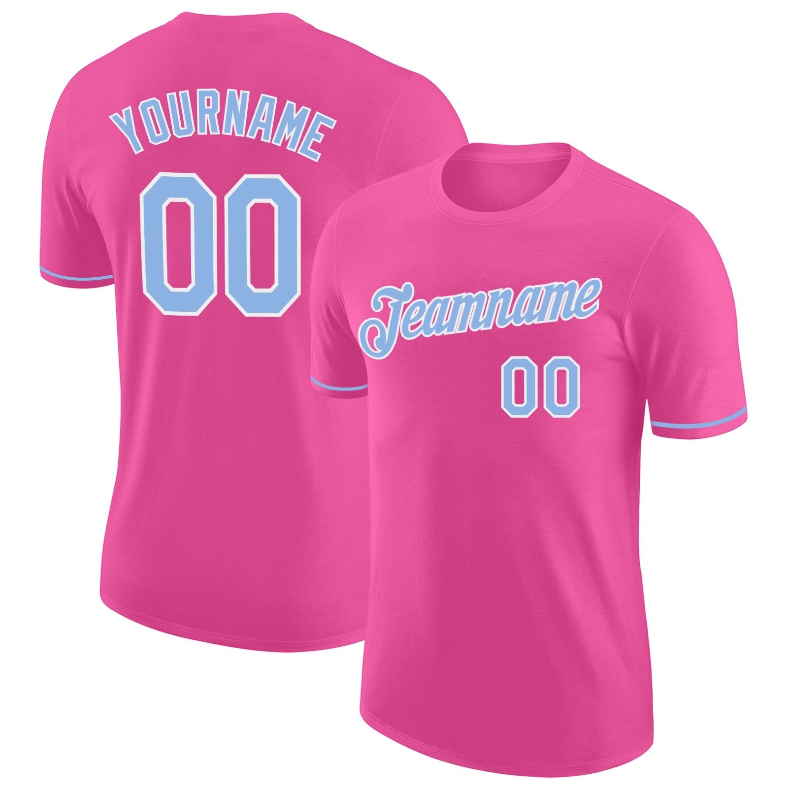 Custom Pink Light Blue-White Performance T-Shirt photo 1