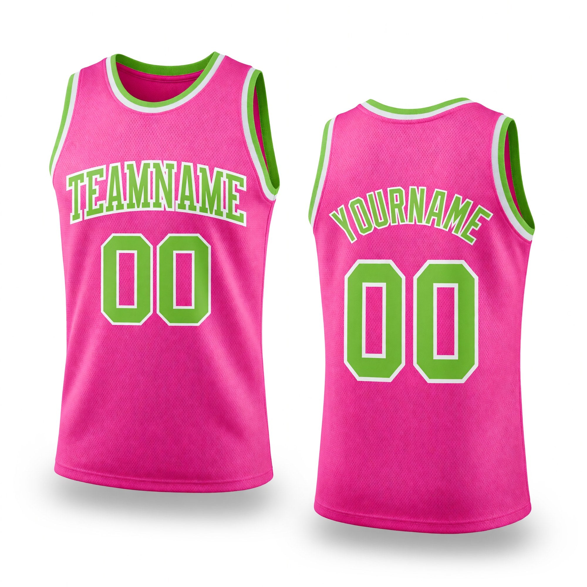 Custom Pink Neon Green-White Authentic Throwback Basketball Jersey
