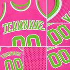 Custom Pink Neon Green-White Authentic Throwback Basketball Jersey detail