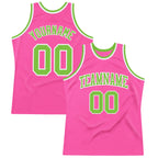 Custom Pink Neon Green-White Authentic Throwback Basketball Jersey photo 1