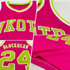 Custom Pink Neon Green-White Authentic Throwback Basketball Jersey photo 2