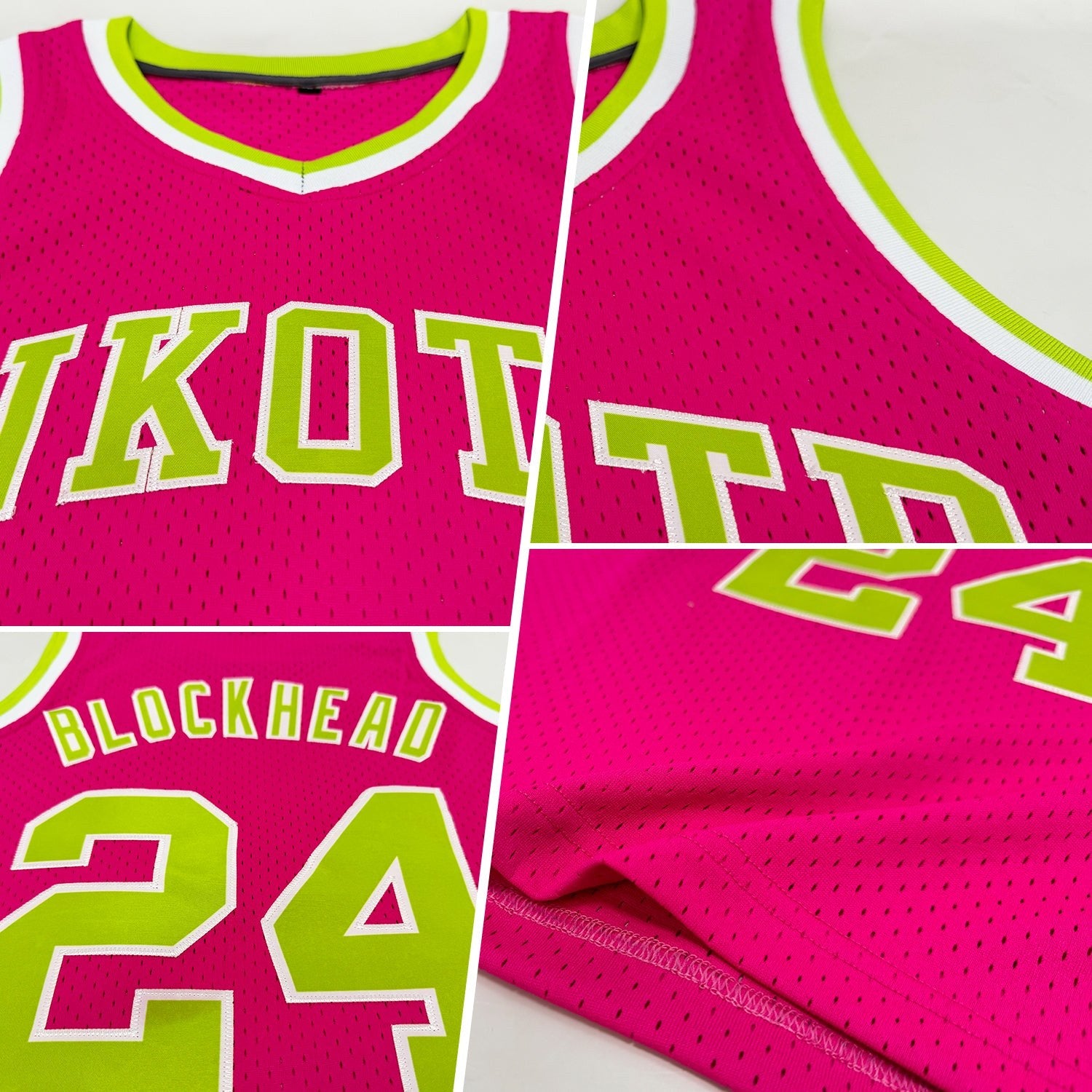 Custom Pink Neon Green-White Authentic Throwback Basketball Jersey photo 2