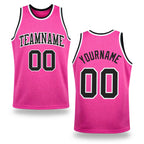 Custom Pink Black-White Authentic Throwback Basketball Jersey