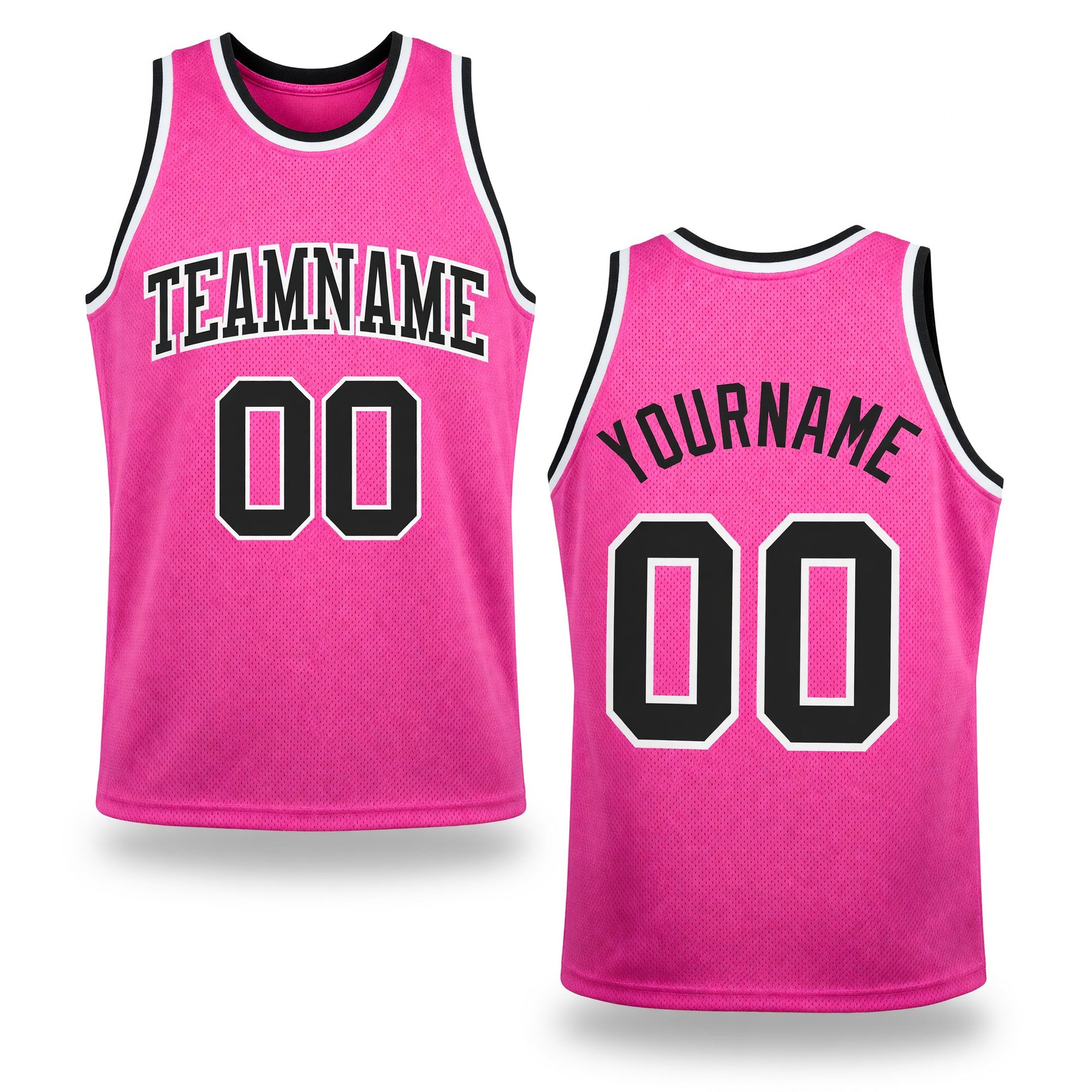 Custom Pink Black-White Authentic Throwback Basketball Jersey
