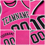 Custom Pink Black-White Authentic Throwback Basketball Jersey detail