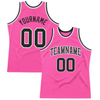 Custom Pink Black-White Authentic Throwback Basketball Jersey photo 1
