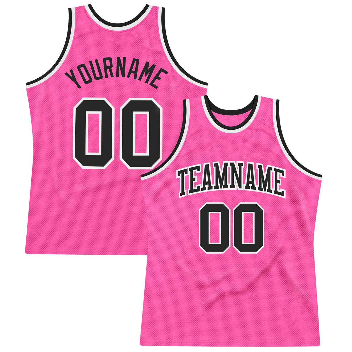 Custom Pink Black-White Authentic Throwback Basketball Jersey photo 1