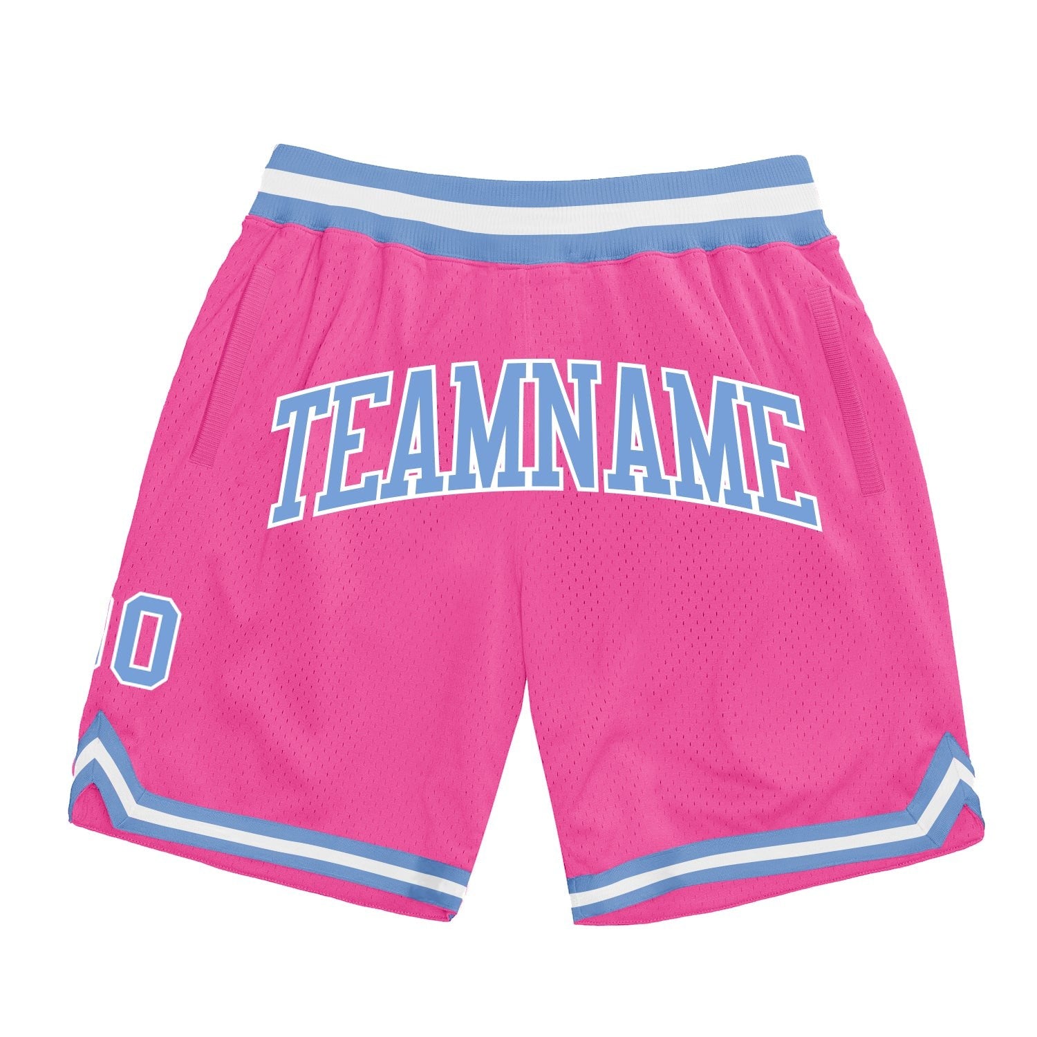Custom Pink Light Blue-White Authentic Throwback Basketball Shorts photo 1