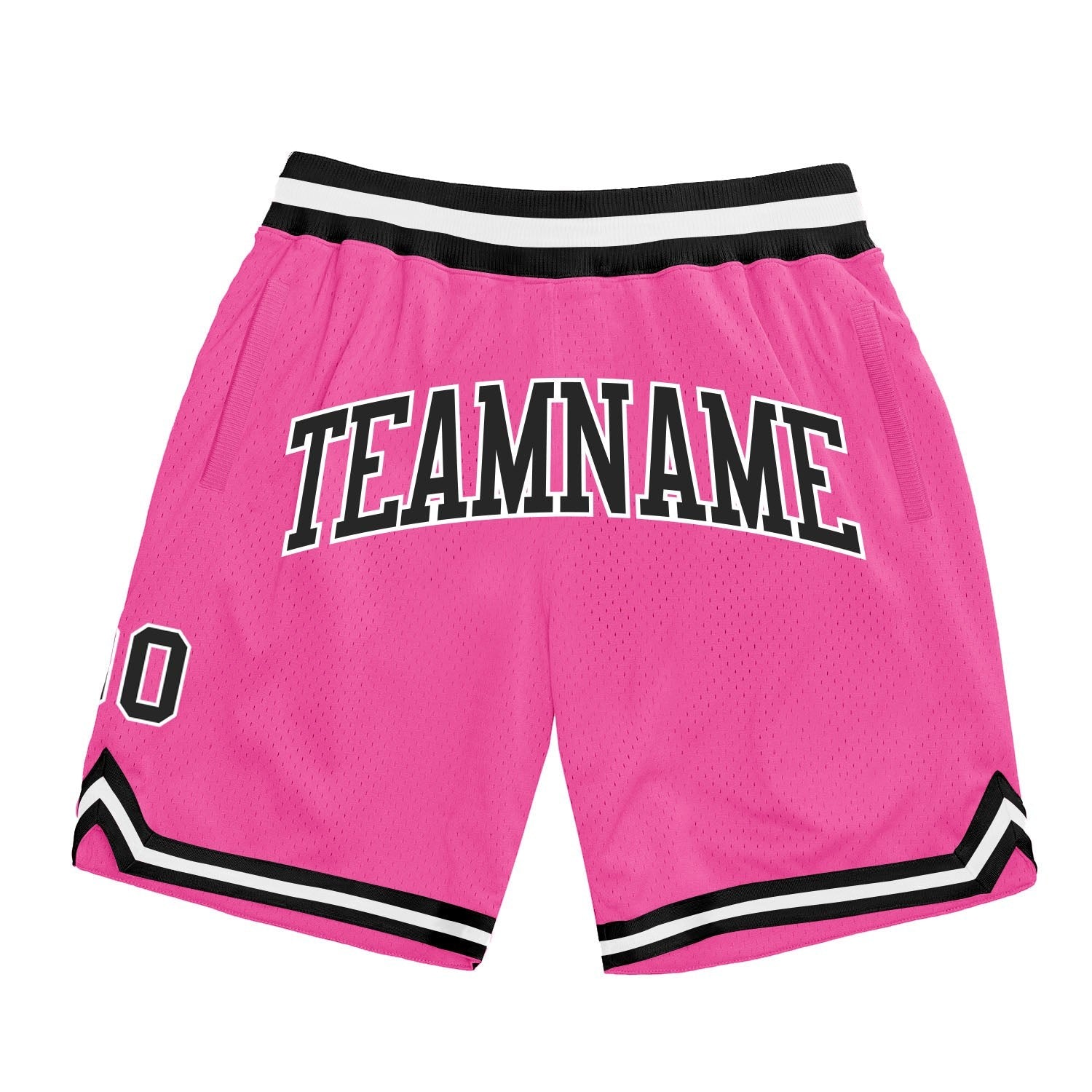 Custom Pink Black-White Authentic Throwback Basketball Shorts photo 1