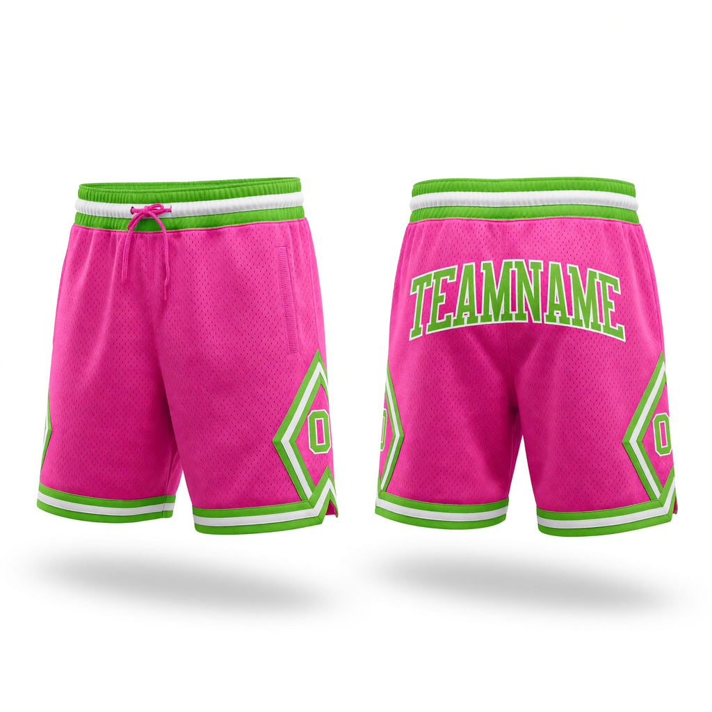 Custom Pink Neon Green-White Authentic Throwback Basketball Shorts