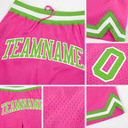 Custom Pink Neon Green-White Authentic Throwback Basketball Shorts detail