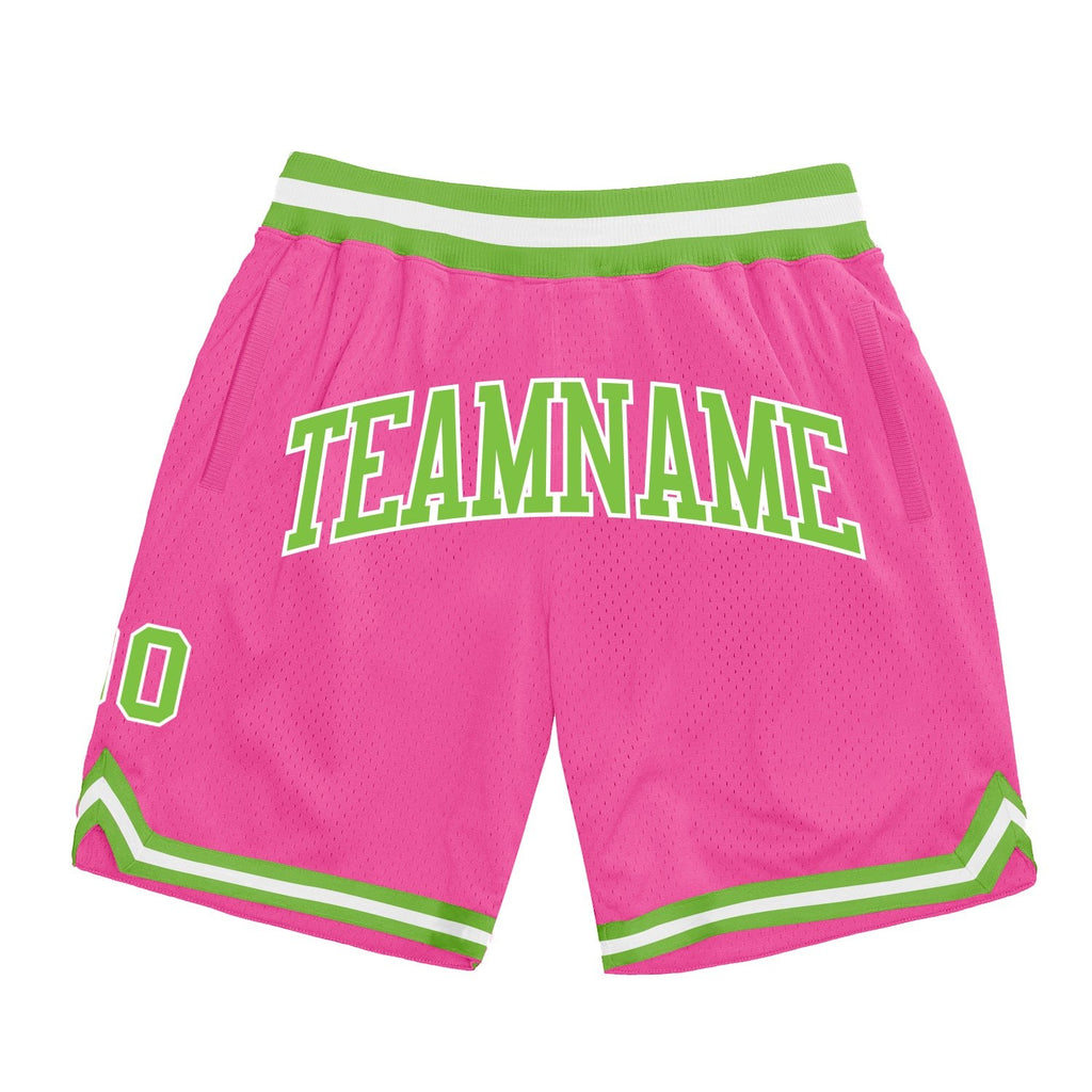 Custom Pink Neon Green-White Authentic Throwback Basketball Shorts photo 1
