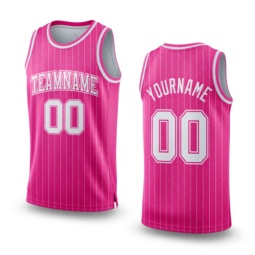 Custom Pink White Pinstripe White-Pink Authentic Basketball Jersey