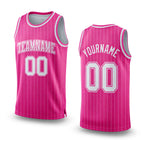 Custom Pink White Pinstripe White-Pink Authentic Basketball Jersey