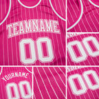 Custom Pink White Pinstripe White-Pink Authentic Basketball Jersey detail