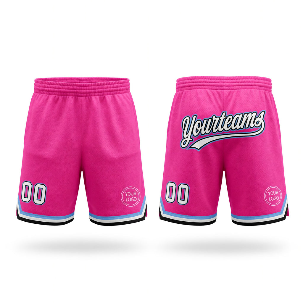 Custom Pink White Black-Light Blue Authentic Throwback Basketball Shorts