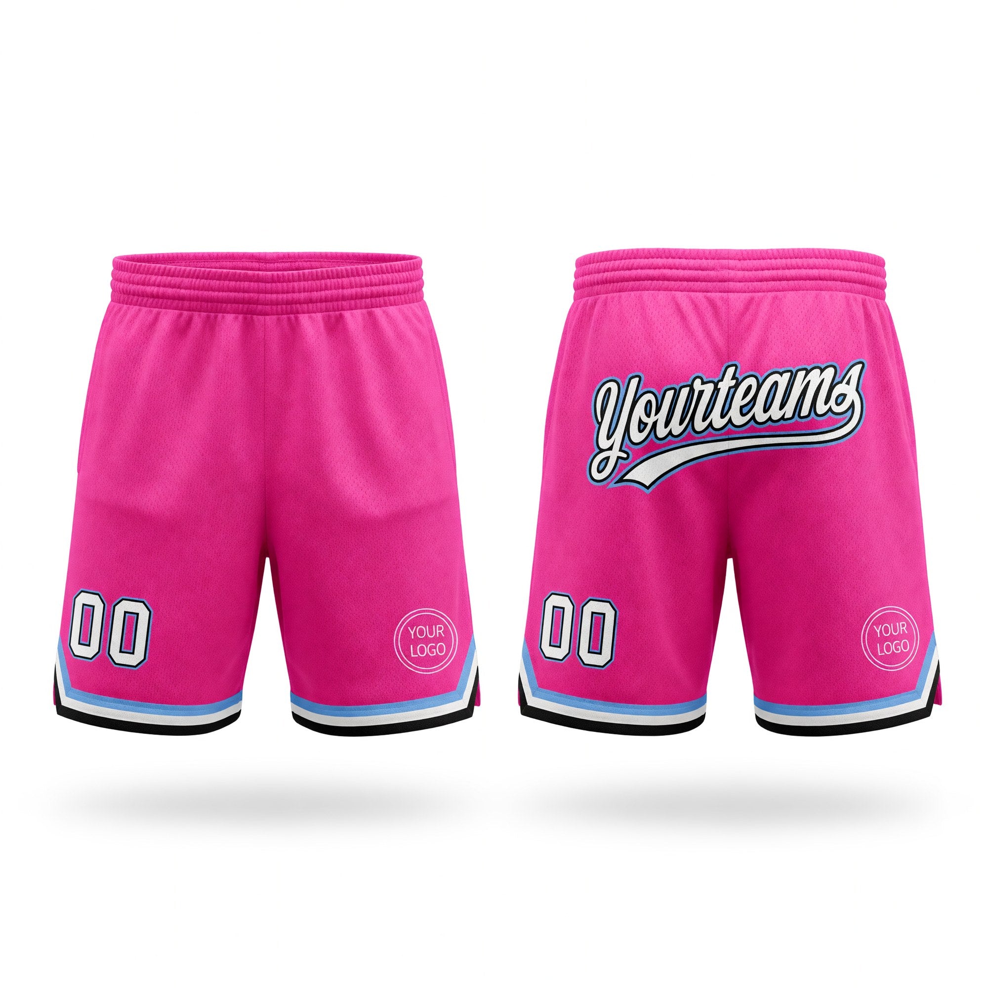 Custom Pink White Black-Light Blue Authentic Throwback Basketball Shorts