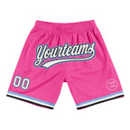 Custom Pink White Black-Light Blue Authentic Throwback Basketball Shorts photo 1