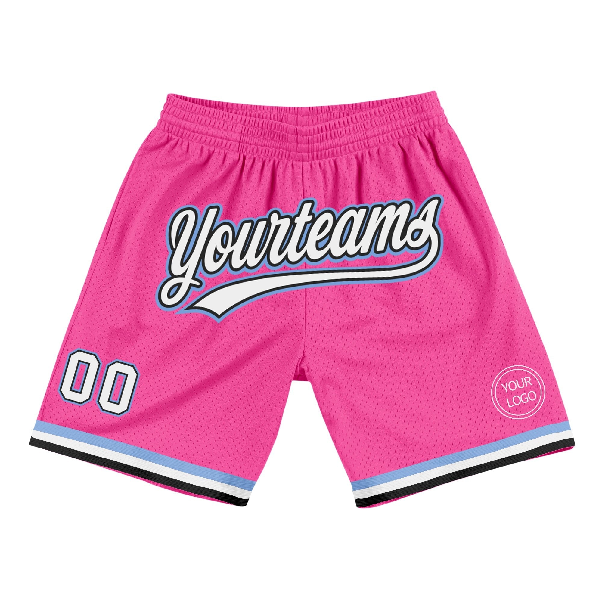 Custom Pink White Black-Light Blue Authentic Throwback Basketball Shorts photo 1