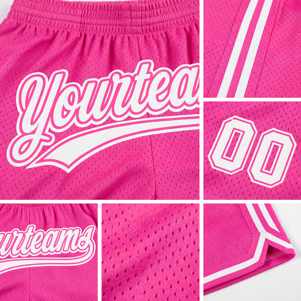 Custom Pink White Authentic Throwback Basketball Shorts detail