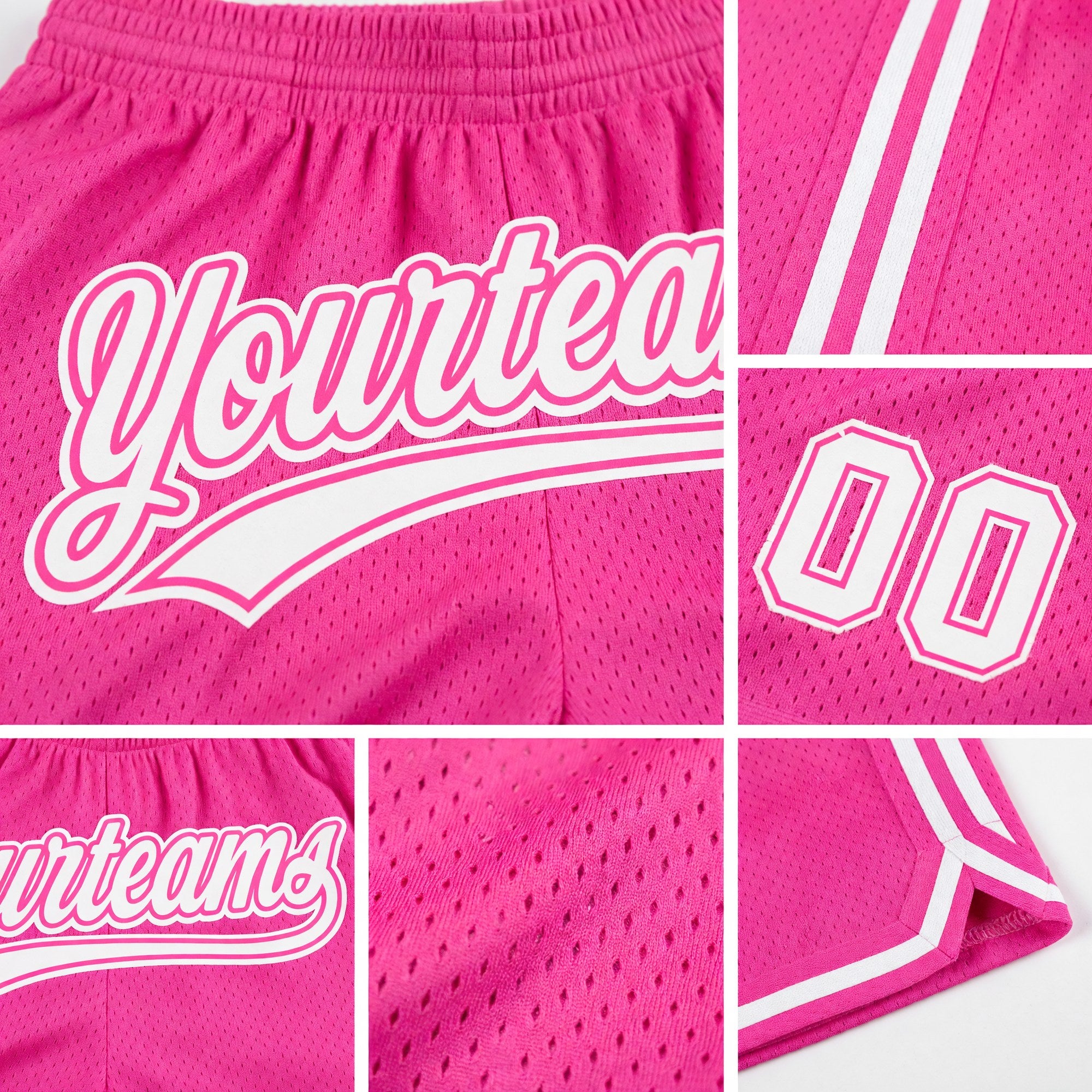 Custom Pink White Authentic Throwback Basketball Shorts detail
