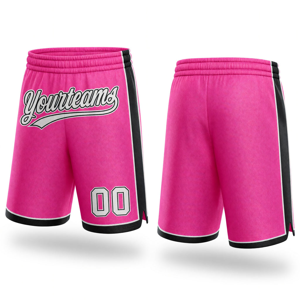 Custom Pink White-Black Authentic Basketball Shorts
