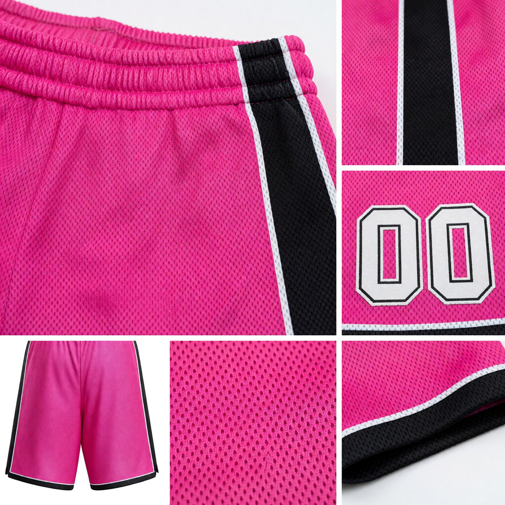 Custom Pink White-Black Authentic Basketball Shorts detail