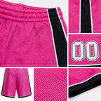 Custom Pink White-Black Authentic Basketball Shorts detail
