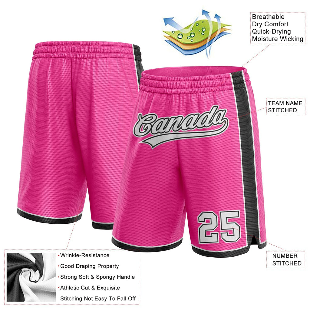Custom Pink White-Black Authentic Basketball Shorts photo 2