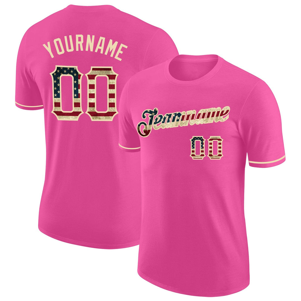 Custom Pink Vintage USA Flag-City Cream Performance T-Shirt photo 1
