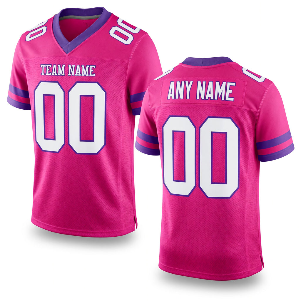Custom Pink White-Purple Mesh Authentic Football Jersey