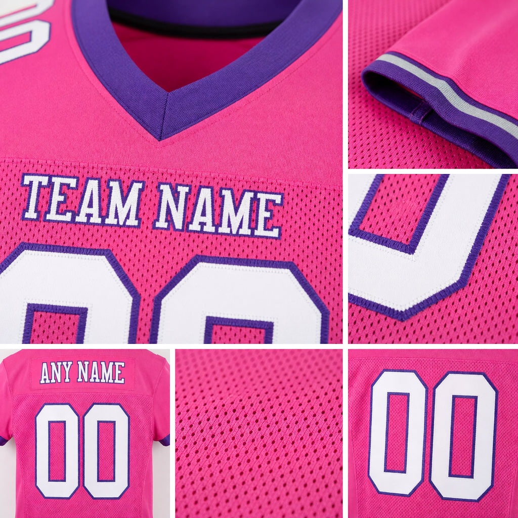 Custom Pink White-Purple Mesh Authentic Football Jersey detail