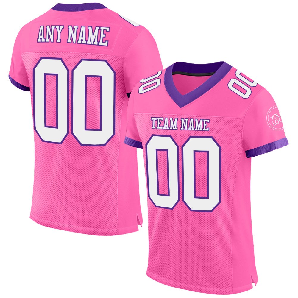 Custom Pink White-Purple Mesh Authentic Football Jersey photo 1