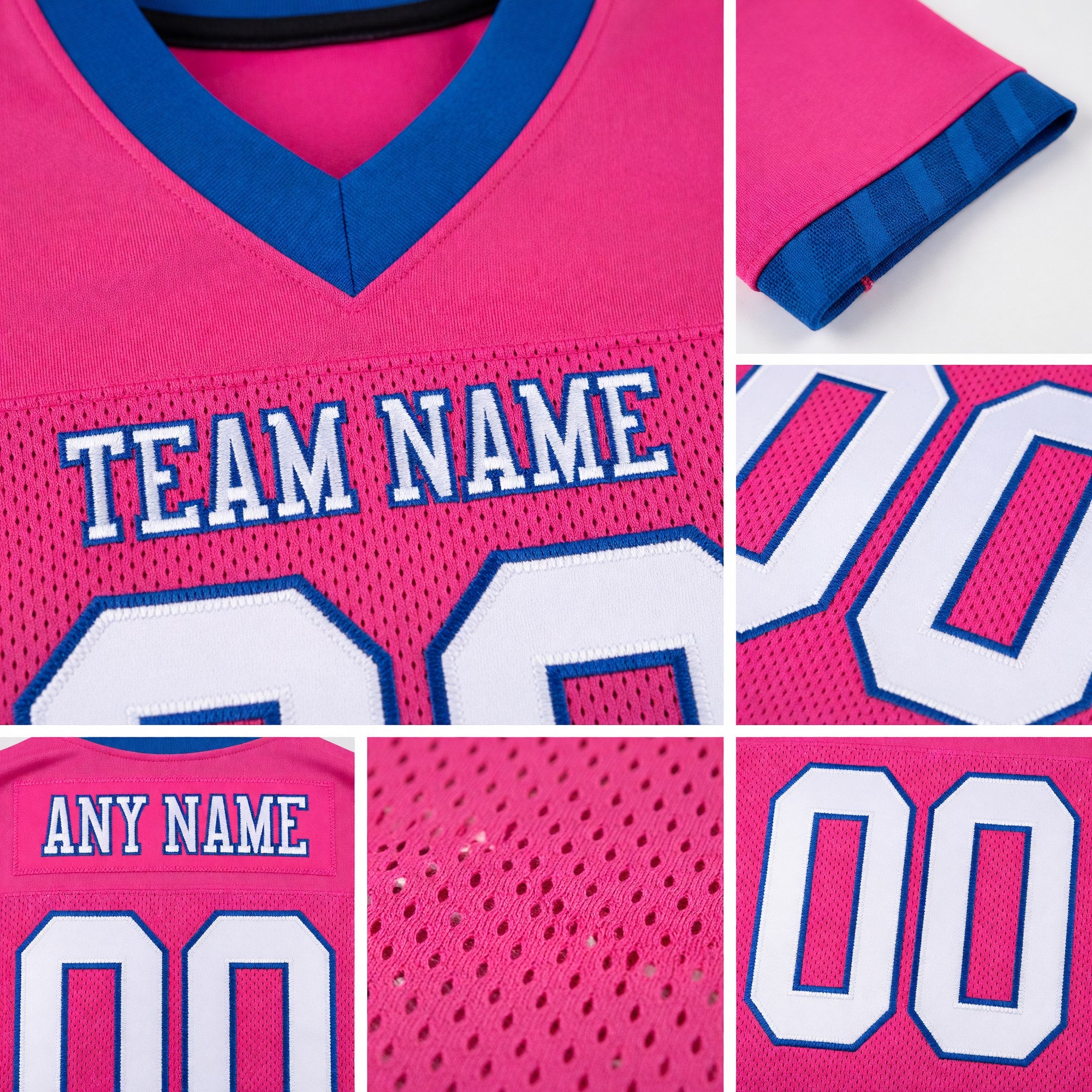 Custom Pink White-Royal Mesh Authentic Football Jersey detail