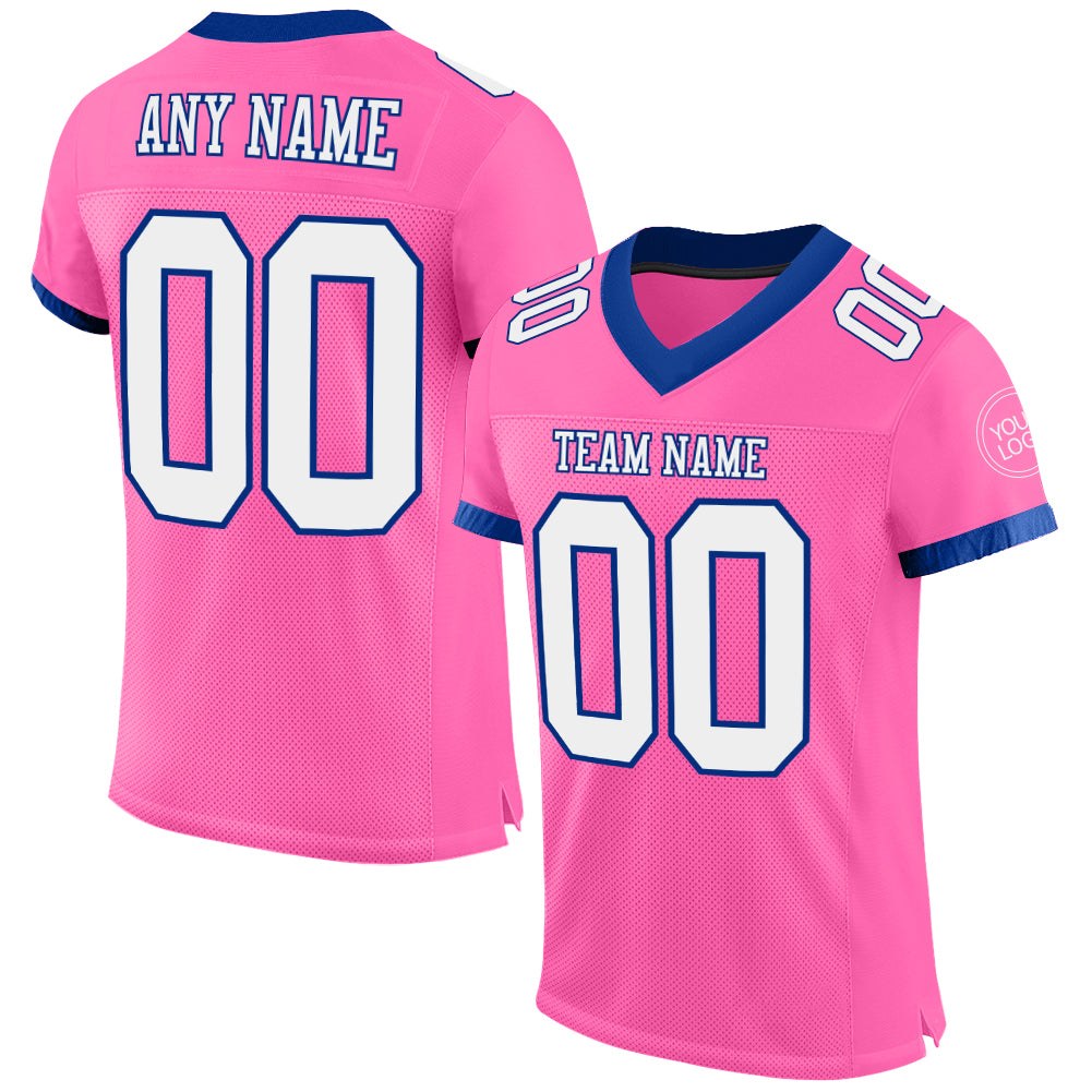 Custom Pink White-Royal Mesh Authentic Football Jersey photo 1