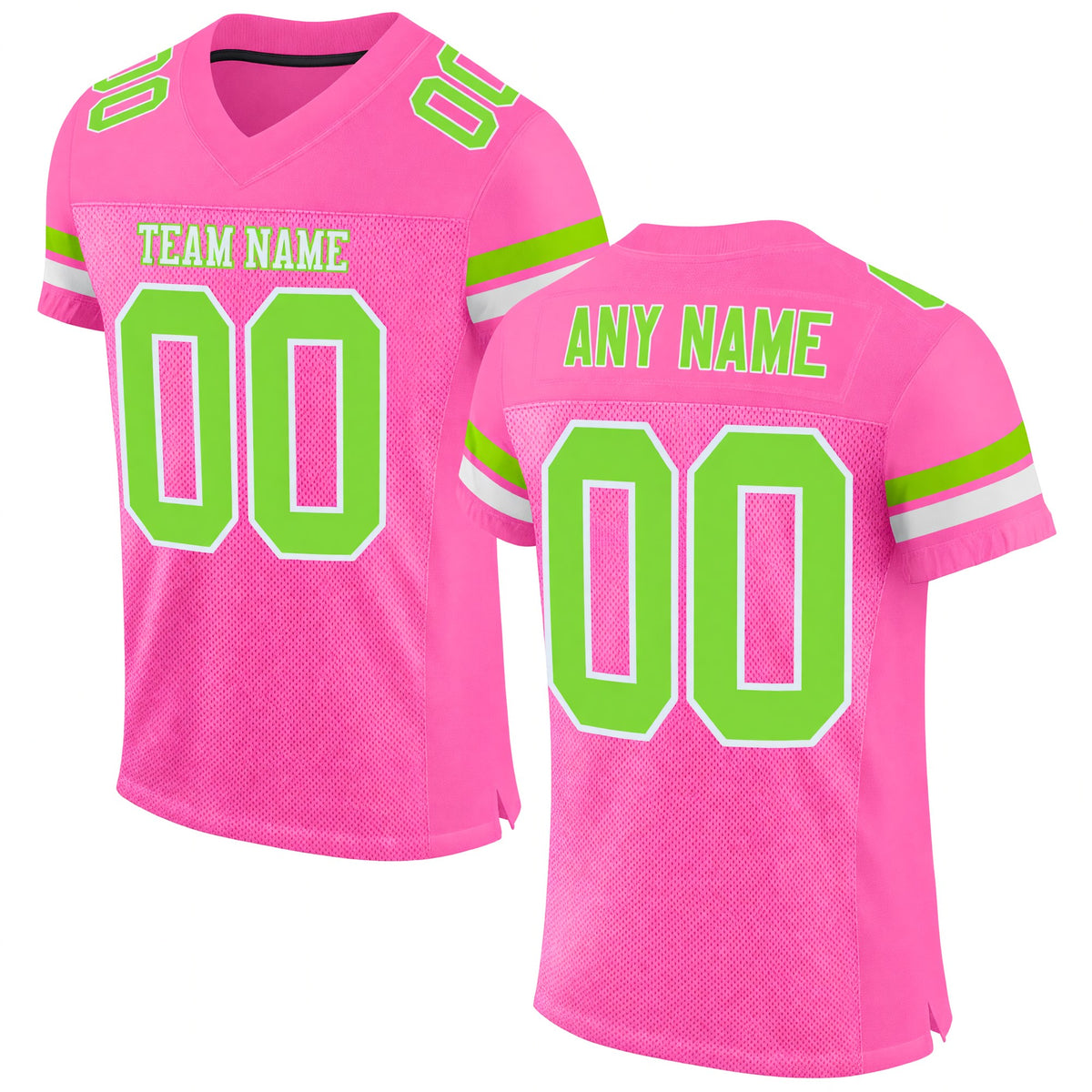 Custom Pink Neon Green-White Mesh Authentic Football Jersey