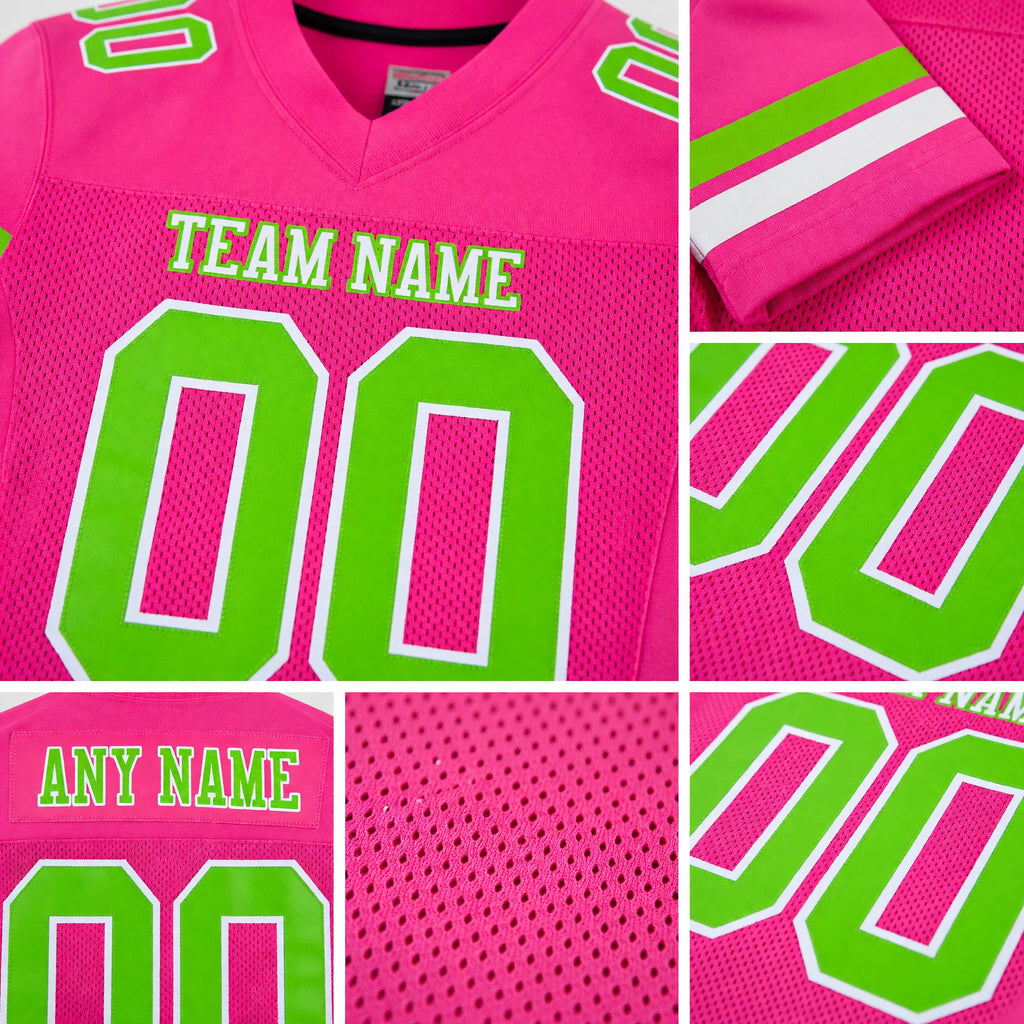 Custom Pink Neon Green-White Mesh Authentic Football Jersey detail