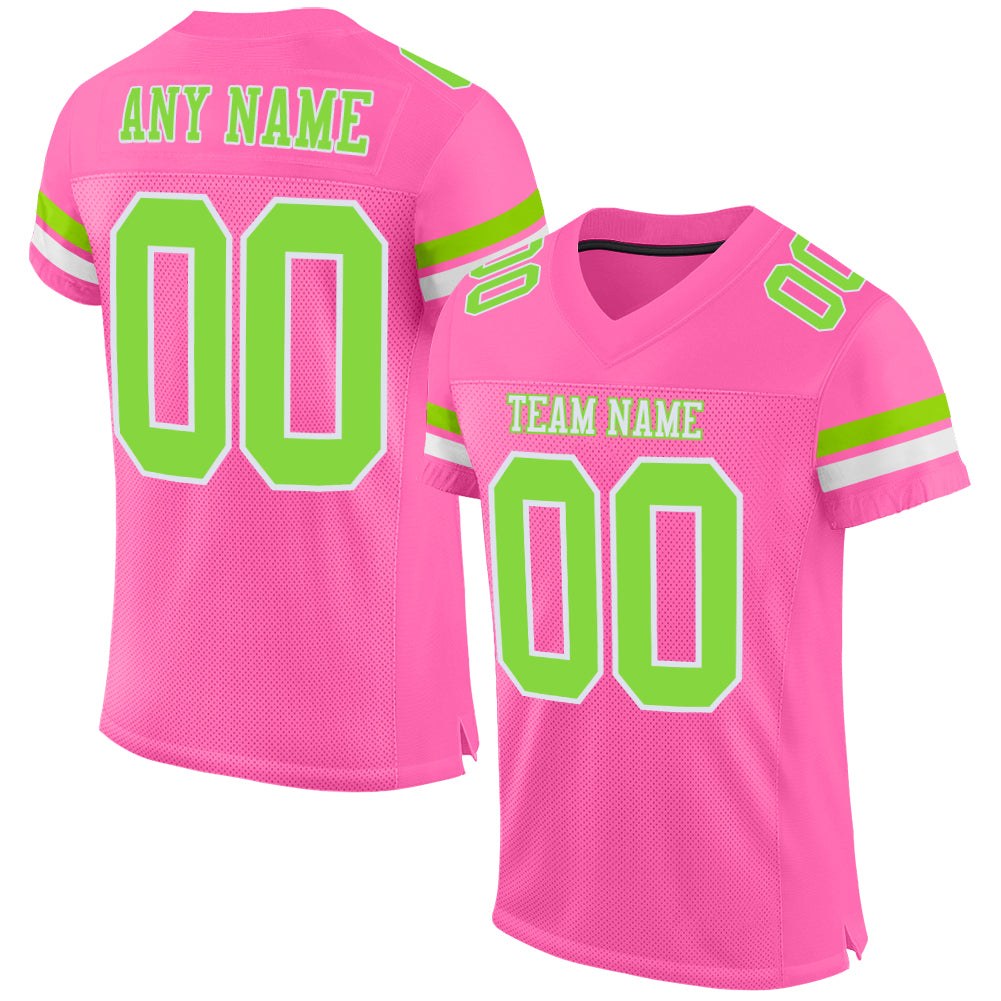 Custom Pink Neon Green-White Mesh Authentic Football Jersey photo 1