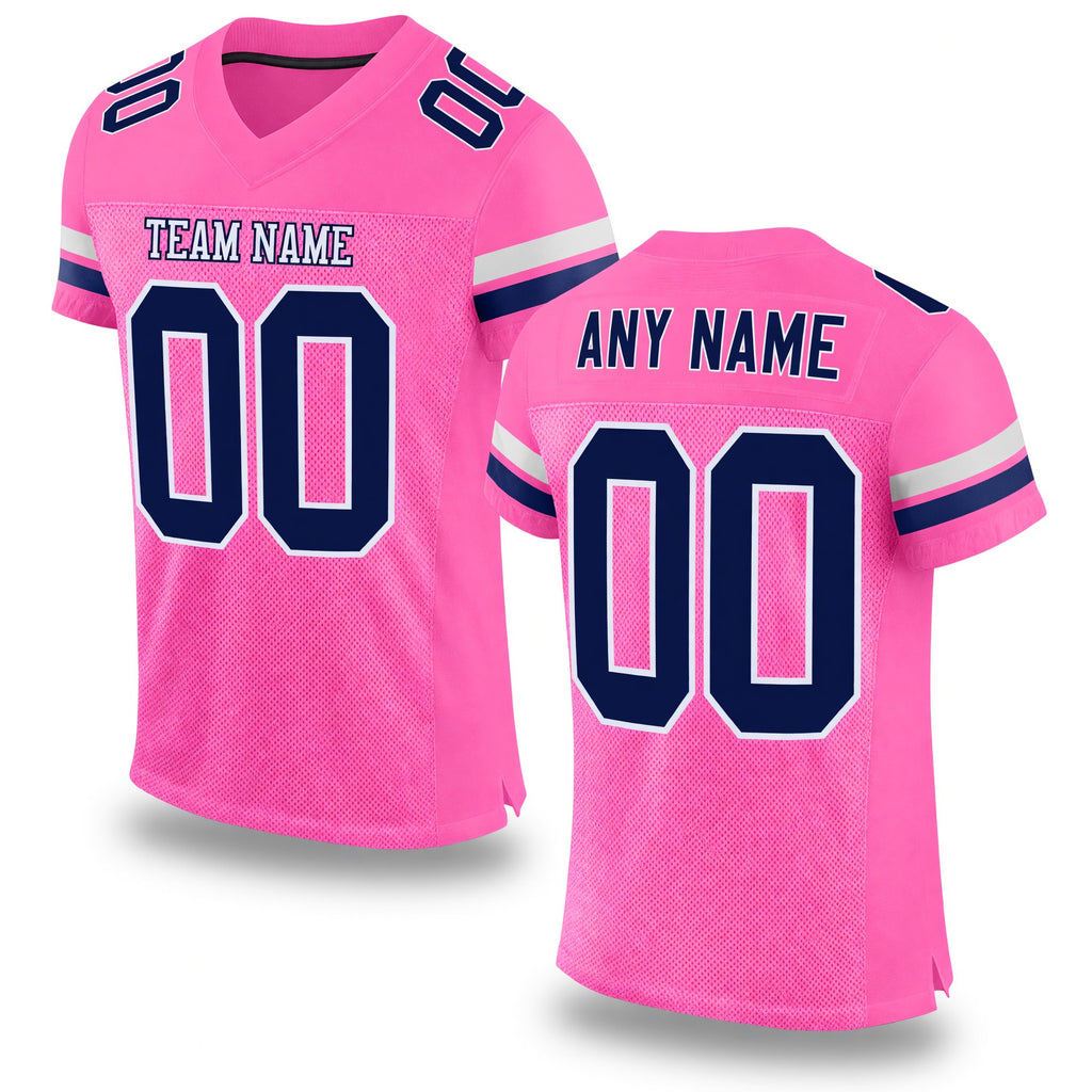 Custom Pink Navy-White Mesh Authentic Football Jersey