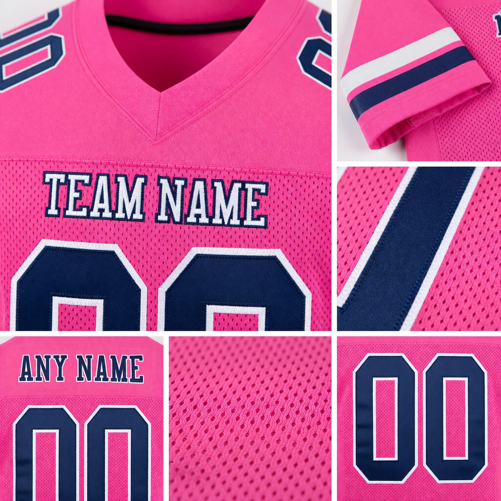 Custom Pink Navy-White Mesh Authentic Football Jersey detail