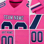 Custom Pink Navy-White Mesh Authentic Football Jersey detail