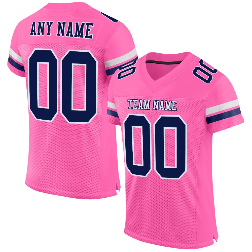 Custom Pink Navy-White Mesh Authentic Football Jersey photo 1