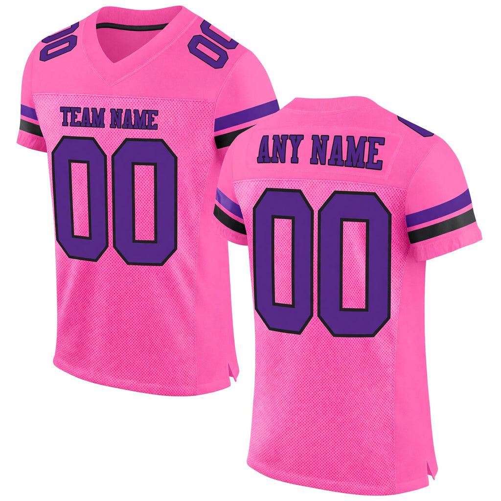 Custom Pink Purple-Black Mesh Authentic Football Jersey