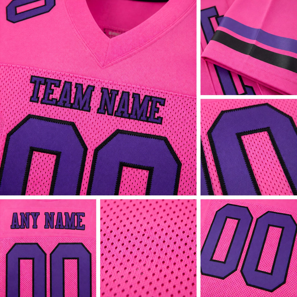 Custom Pink Purple-Black Mesh Authentic Football Jersey detail
