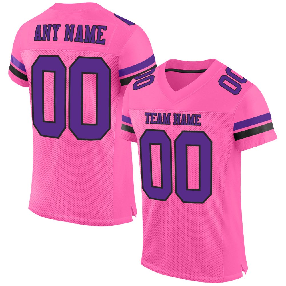 Custom Pink Purple-Black Mesh Authentic Football Jersey photo 1