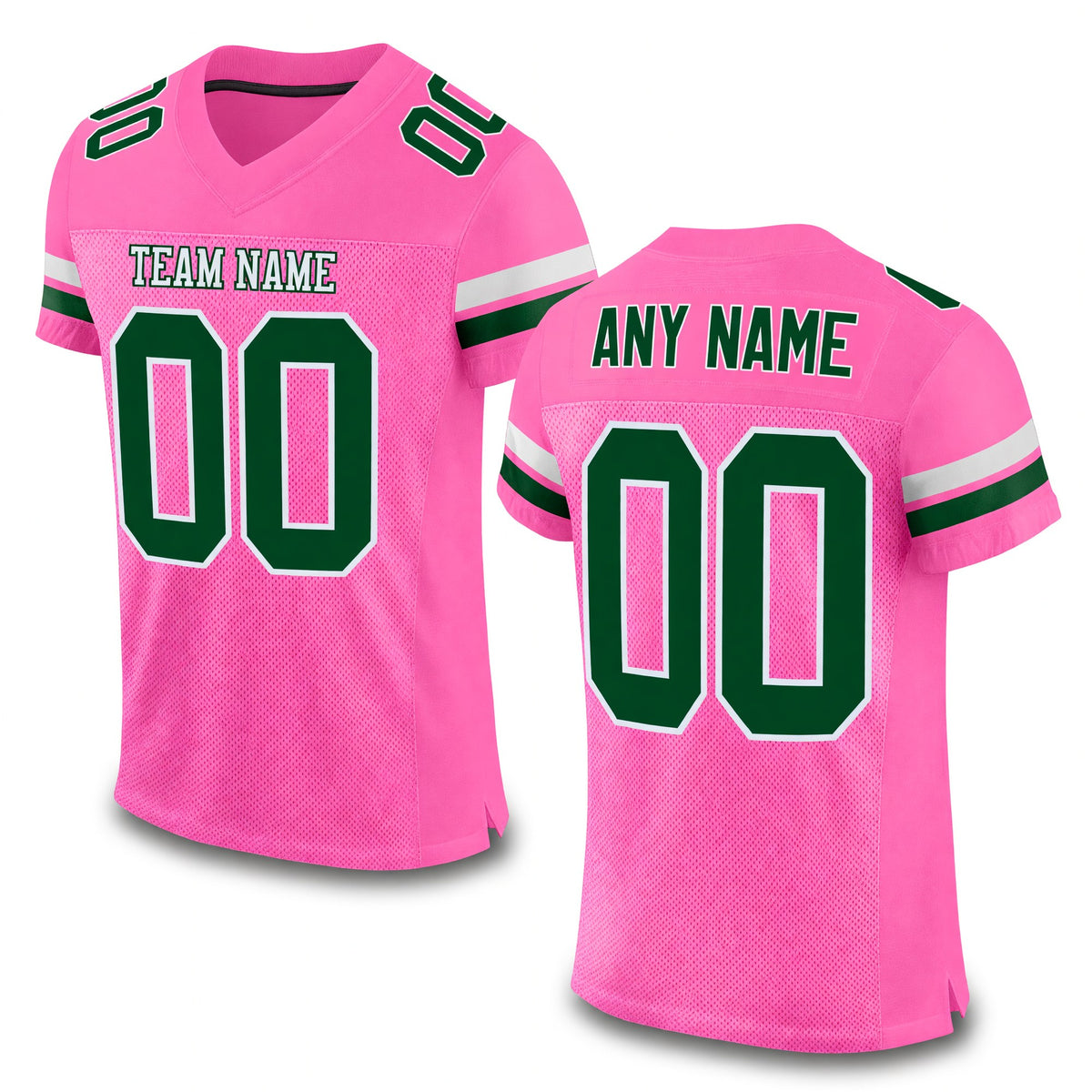Custom Pink Green-White Mesh Authentic Football Jersey
