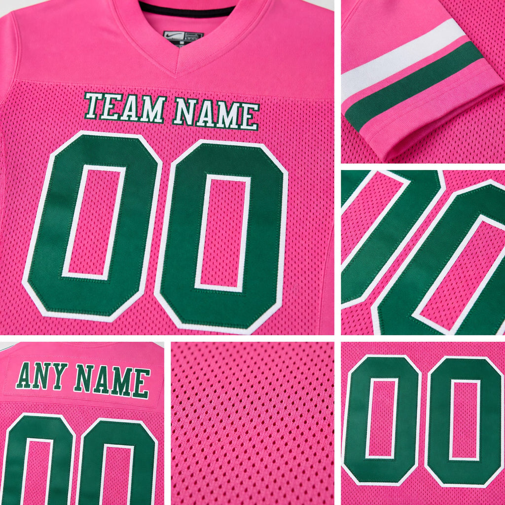 Custom Pink Green-White Mesh Authentic Football Jersey detail
