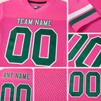 Custom Pink Green-White Mesh Authentic Football Jersey detail