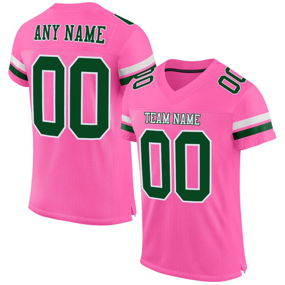 Custom Pink Green-White Mesh Authentic Football Jersey photo 1